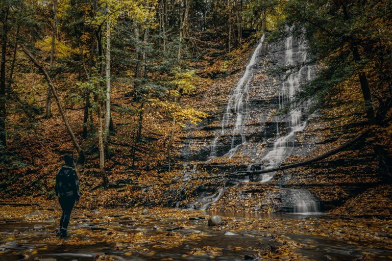 Megan looking at the first waterfall in Grimes Glen Park in Naples New York the Finger Lakes