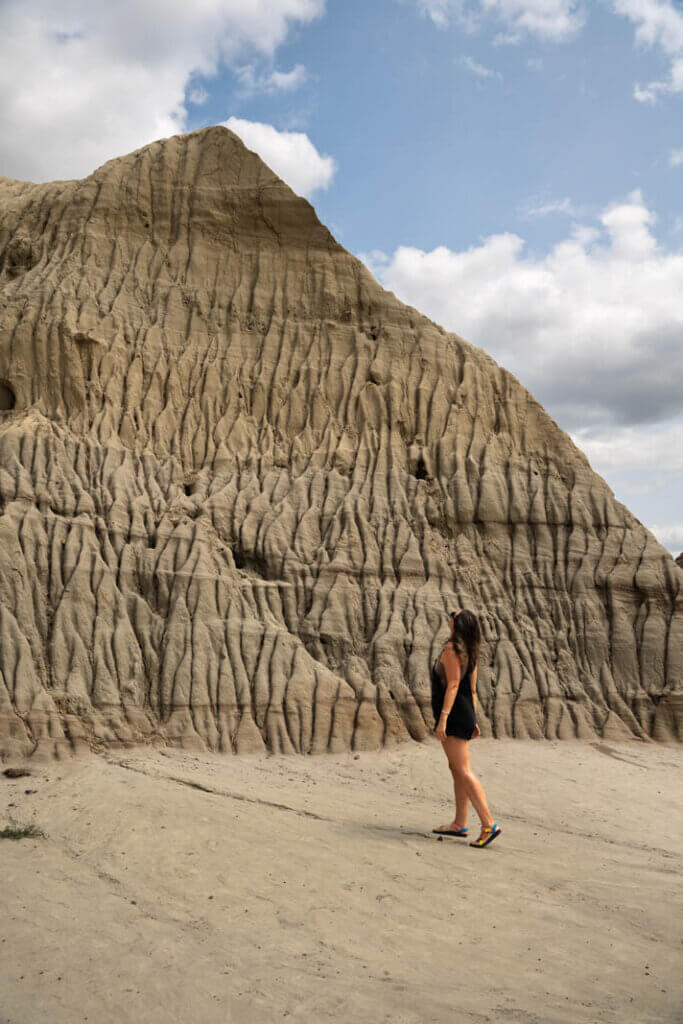 Megan looking at the unique formations at Castle Butte in the Big Muddy Badlands of Saskatchewan Canada