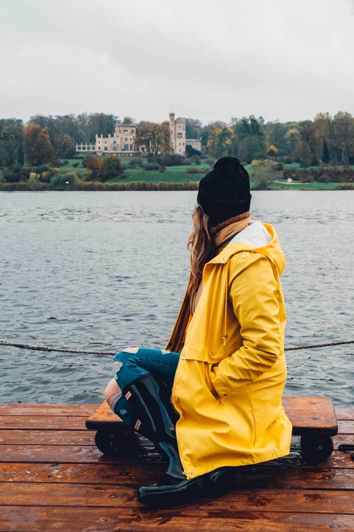 Megan on the huckleberry boat tour in Potsdam Germany looking at Babelsberg Palace