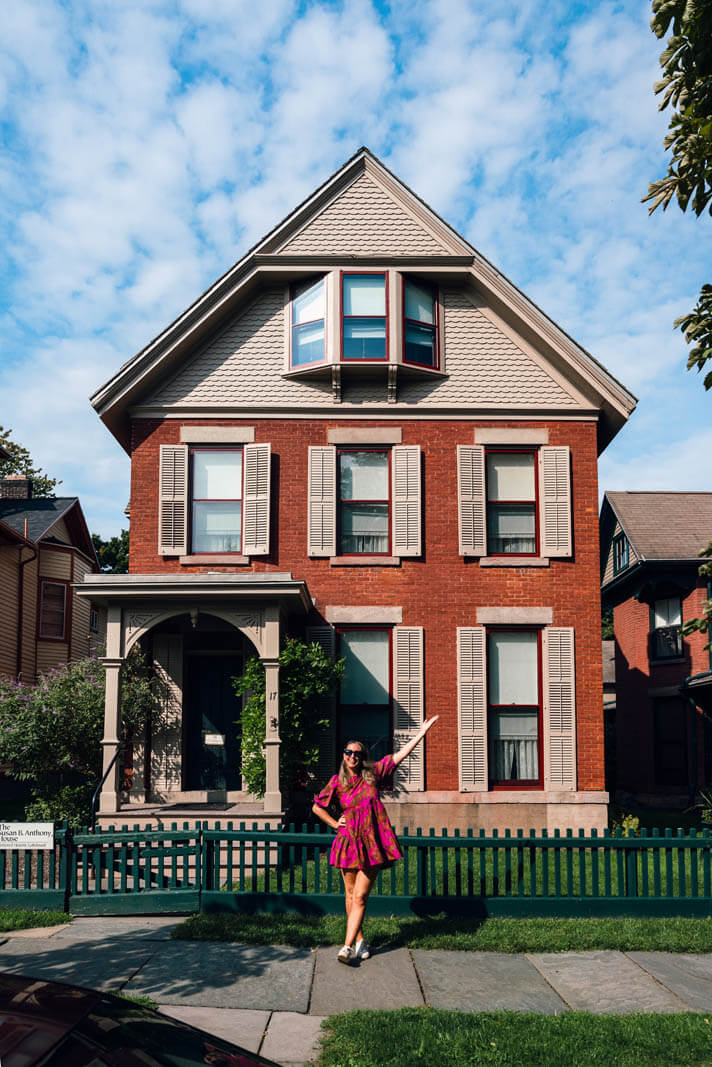 Megan outside of Susan B Anthonys house and museum in rochester