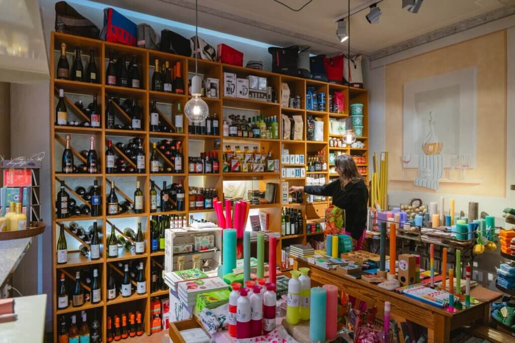Megan shopping around Centrale Caffè Vino in Wurzburg Germany