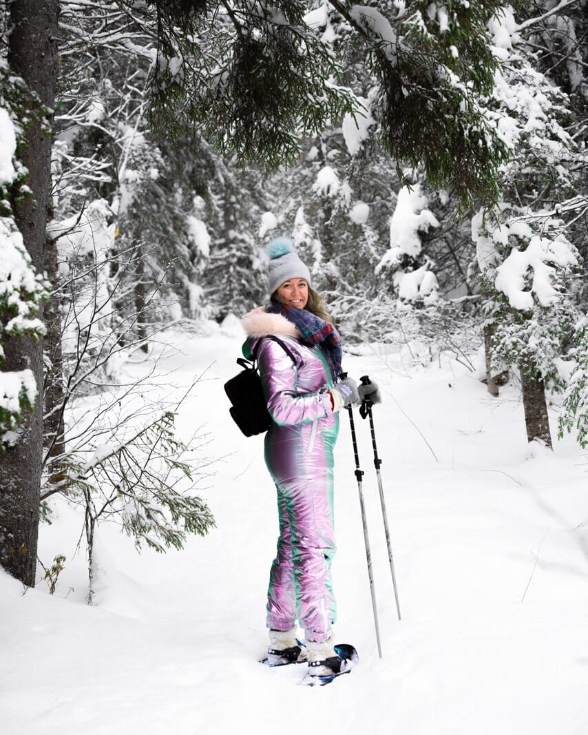 Megan snowshoeing in Monts Valin National Park in Saguenay Quebec