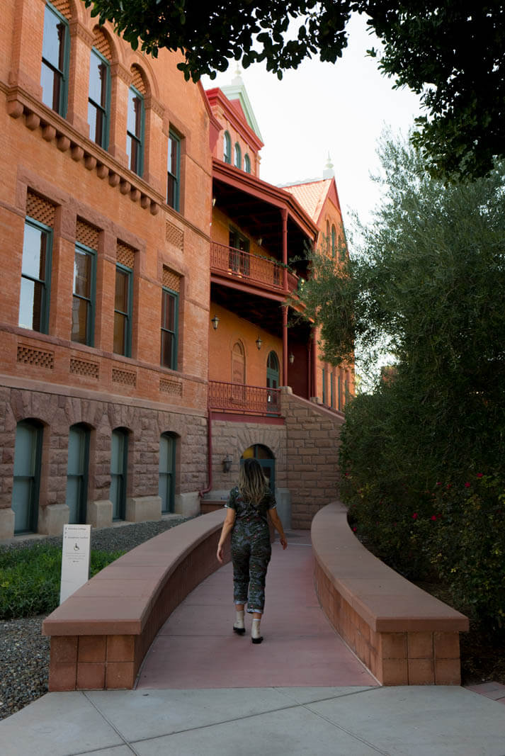 Megan walking to Old Main at ASU Tempe Campus in Arizona