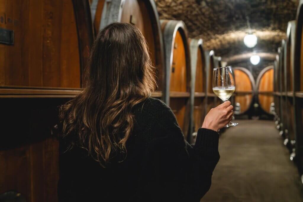Megan wine tasting in Wurzburg at Burgerspital winery in Germany