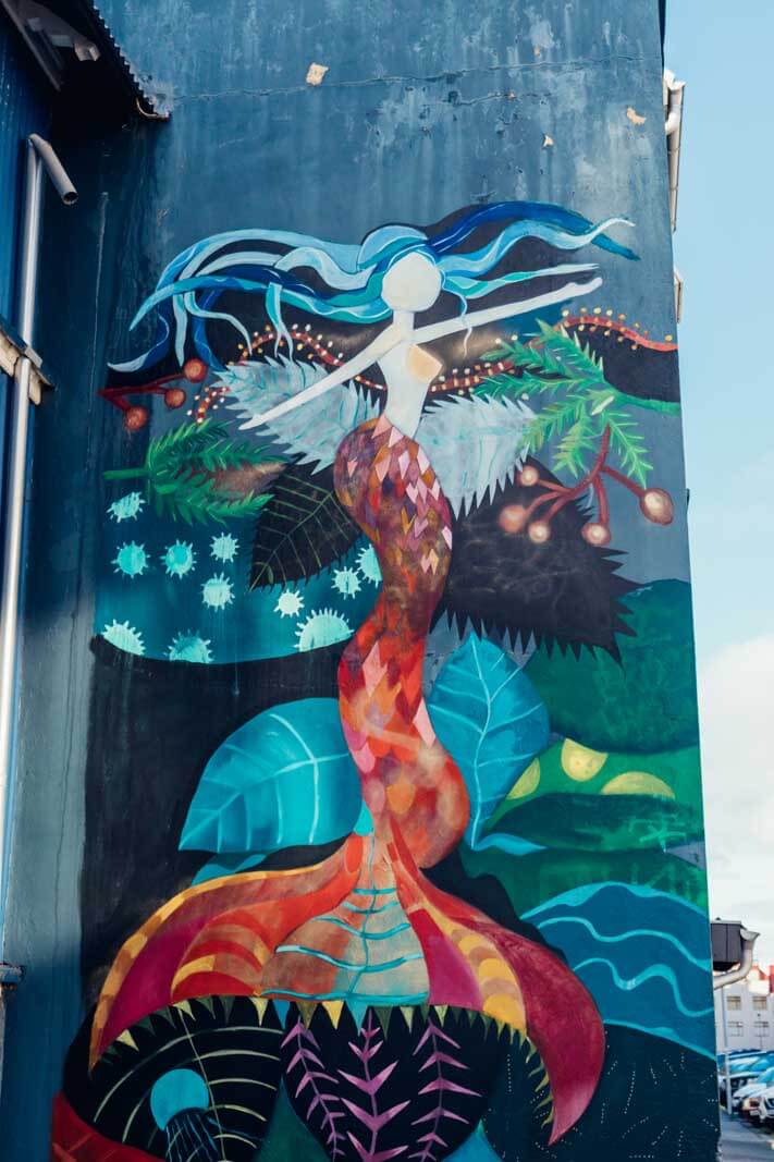 mermaid mural on the streets of Reykjavik