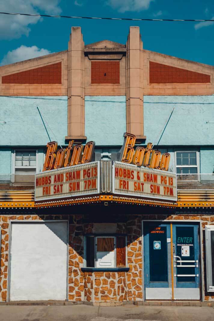 movie theater marquee in downtown Bottineau