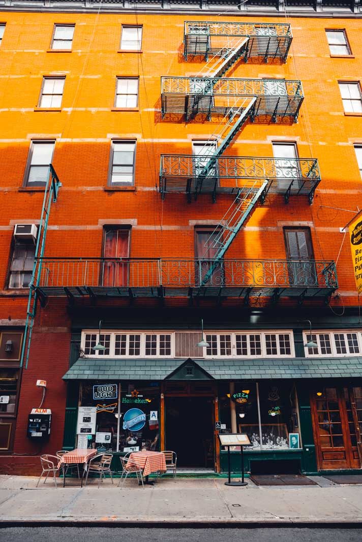 outside of Mulberry Street Bar in Little Italy NYC and Sopranos Filming location