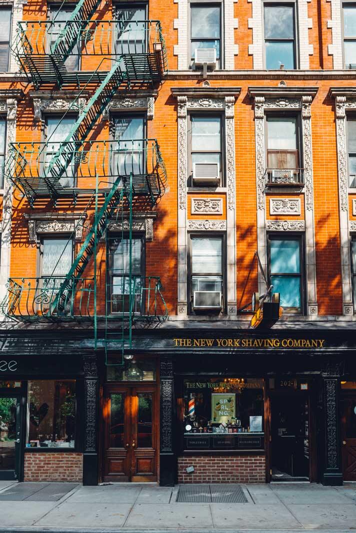 The exterior of the New York Shaving Company in Nolita New York