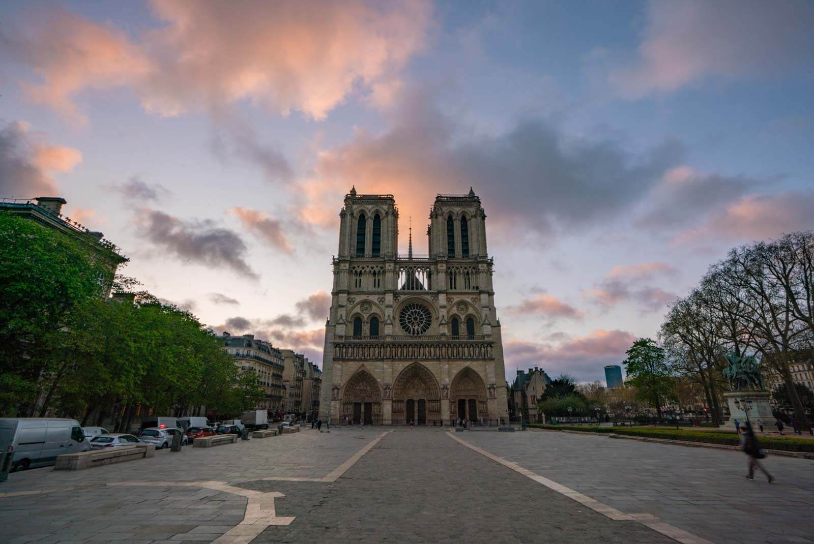 Notre Dame Cathedral in Paris at sunrise a week before the fire