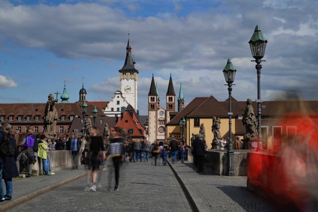 Crossing Old Main Bridge in Würzburg Germany
