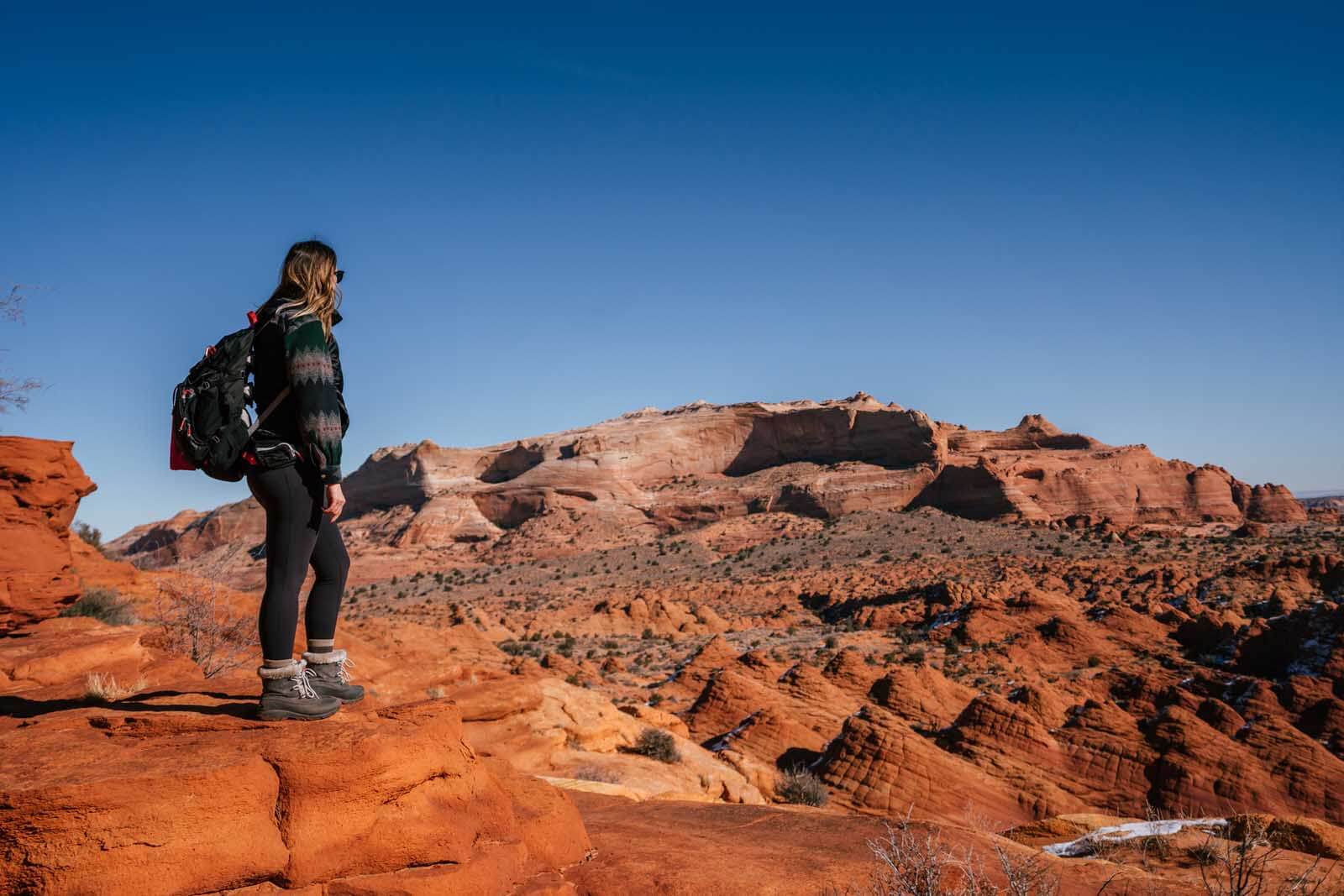 Megan looking at the view of the teepees at Coyote Buttes North