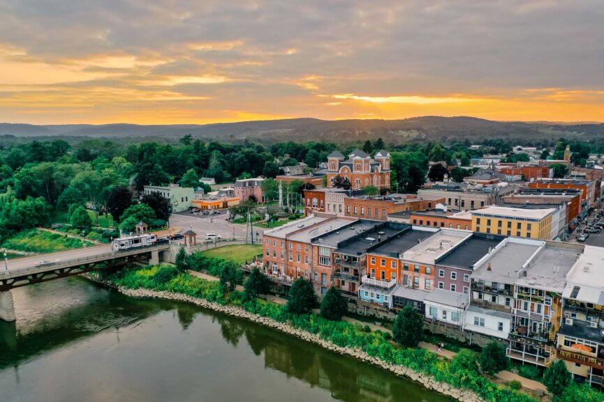 Aerial shot of Owego New York