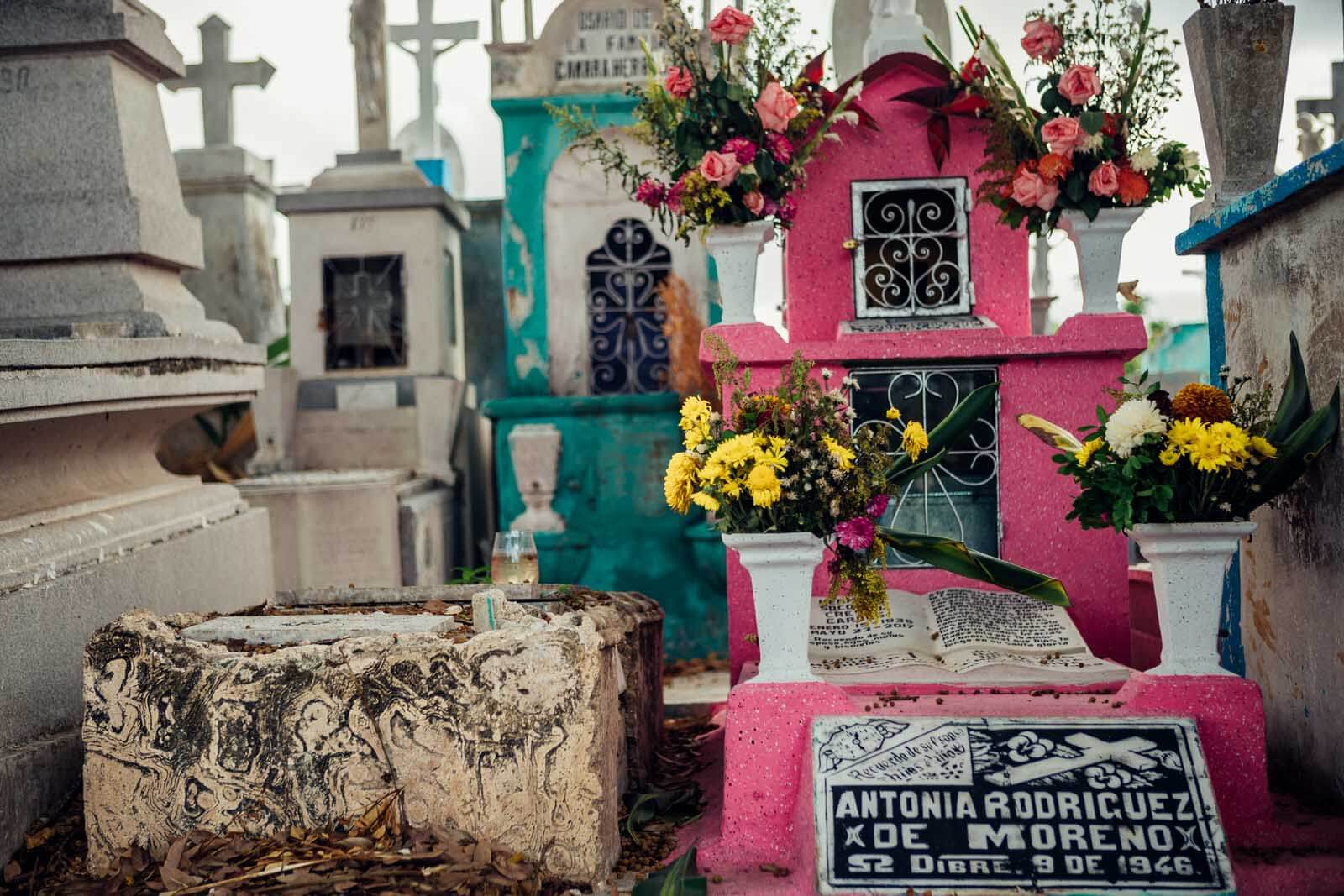 colorful tombstones in Merida cemetery
