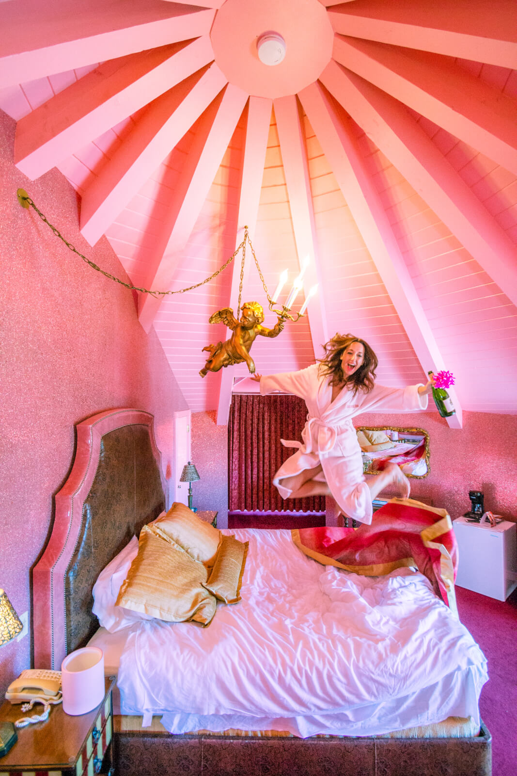 the iconic madonna inn san luis obispo featuring the pink glittery Carin Room