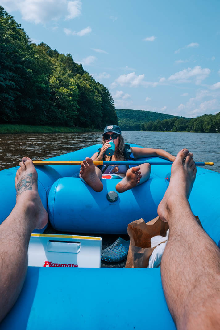 Rafting on the Delaware River near Narrowsburg New York in the Catskills summer vacation