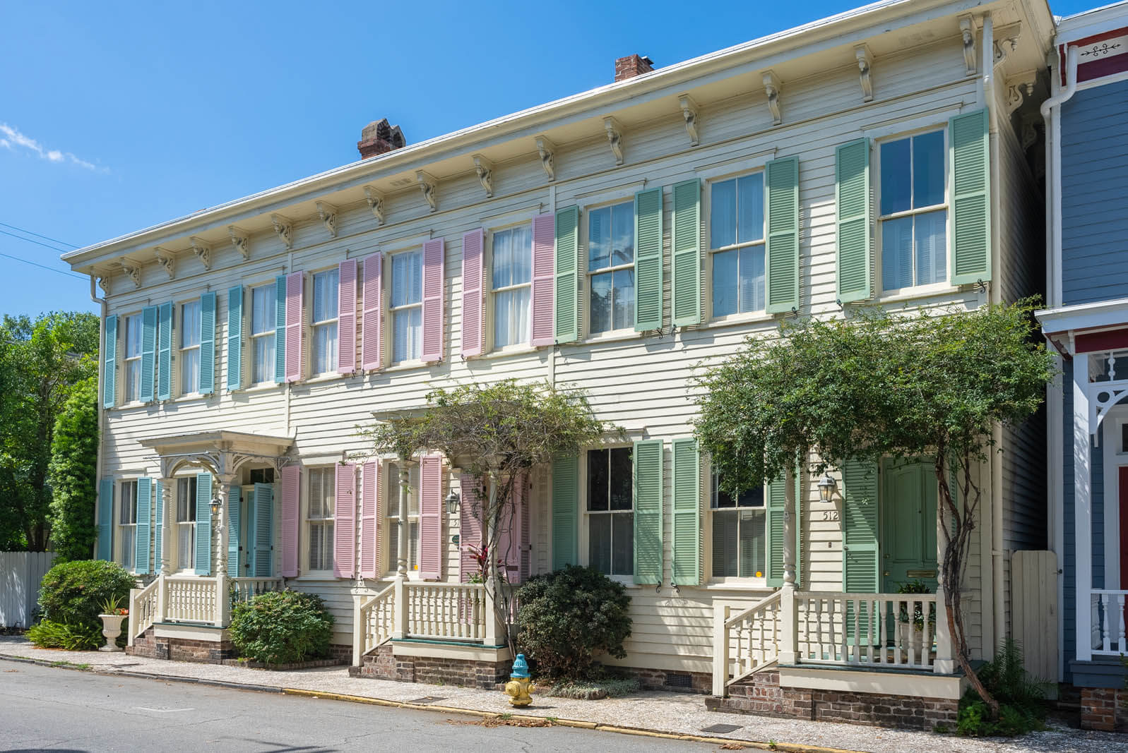 Rainbow Row on Bryan Street in Savannah Georgia