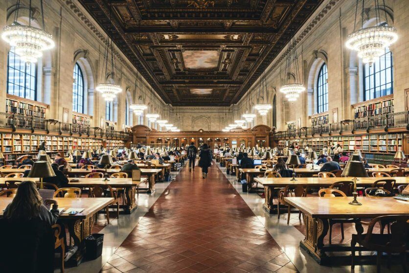 Reading Room in New York Central Library at Bryant Park in NYC