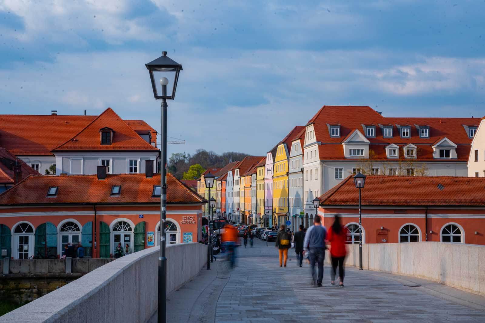 Regensberg Germany Stone Bridge view of colorful homes