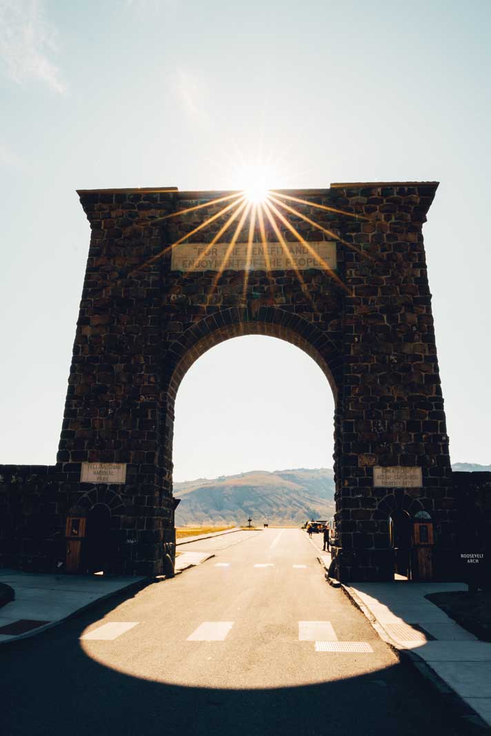 Roosevelt Arch in Gardiner near Yellowstone National Park entrance in Montana