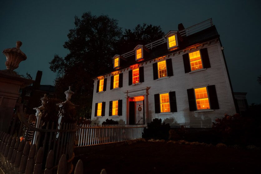 Ropes Mansion at night during Halloween in Salem Massachusetts