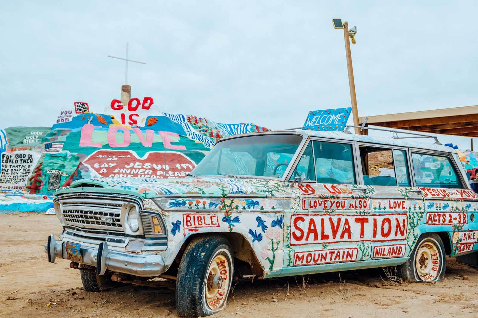 Salvation Mountain and car 