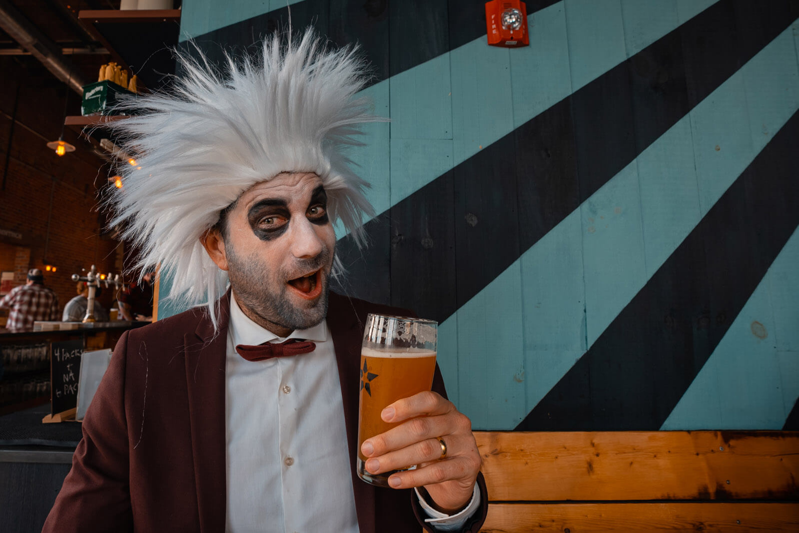 Scott enjoying a beer at Notch Brewing in Salem Massachusetts on Halloween