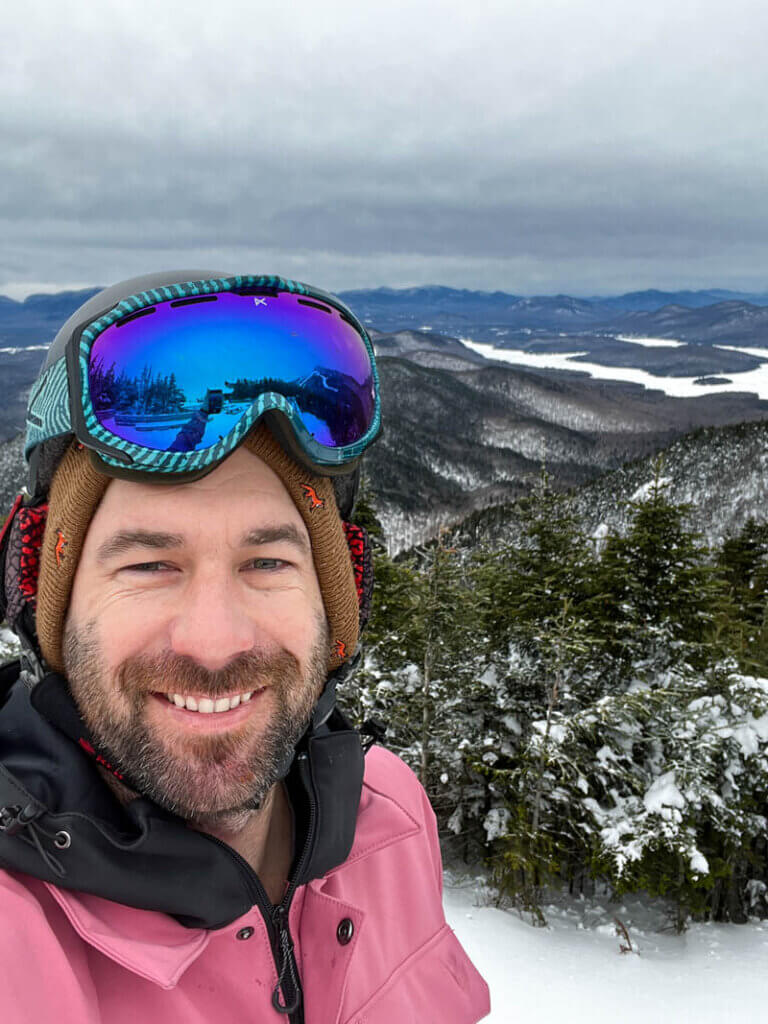 Scott snowboarding at Whiteface Mountain in the Adirondacks in winter