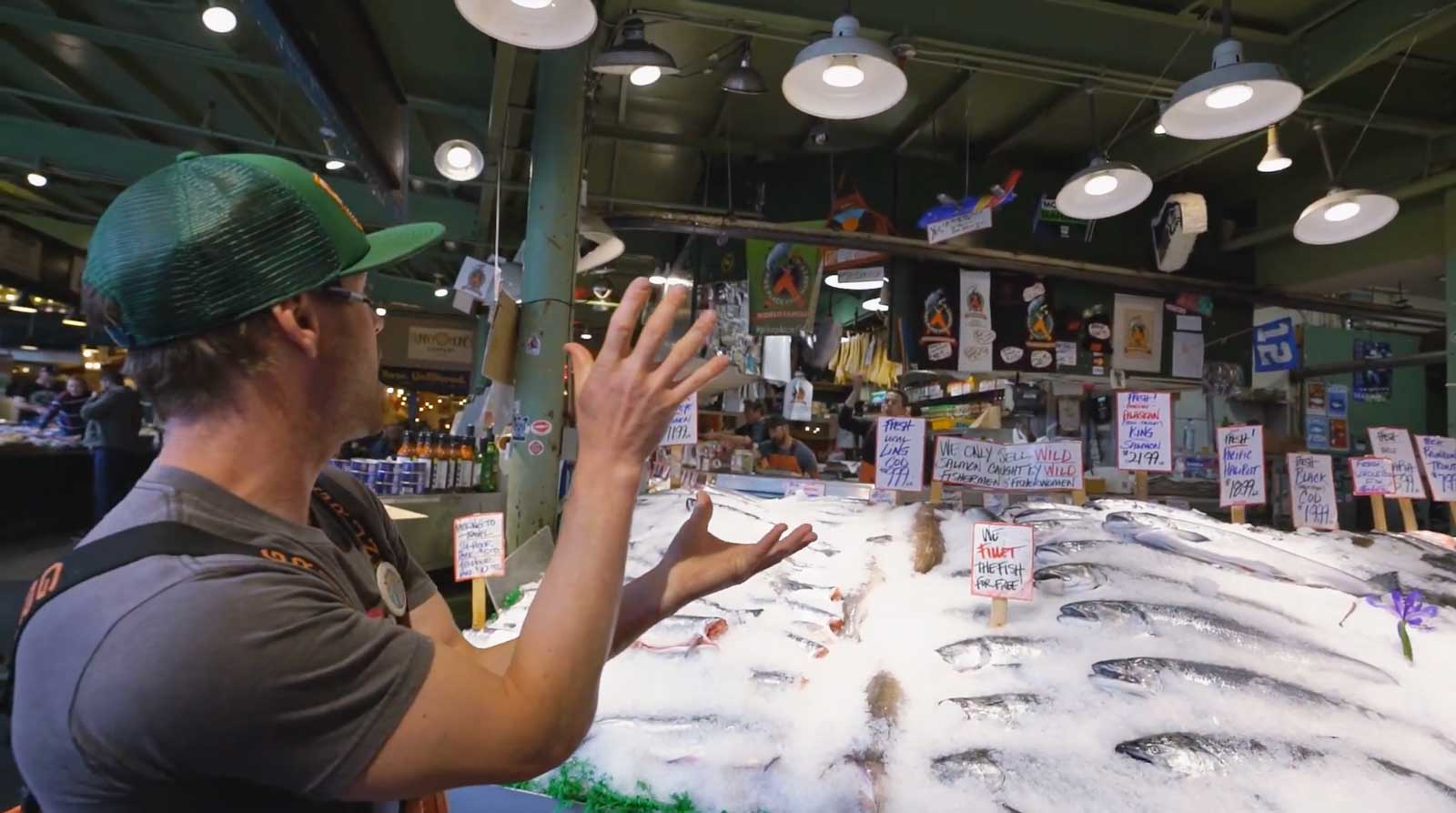 Pike Place Fishmonger Throwing and catching a fish