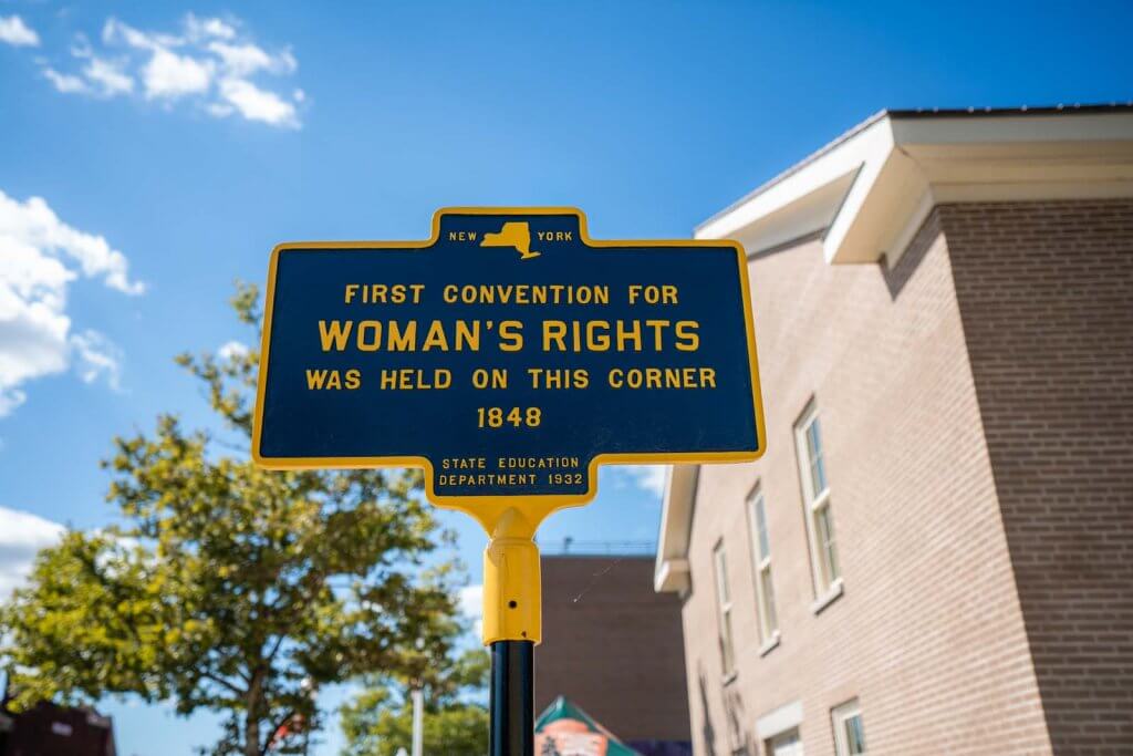 Seneca Falls NY sign home of the womens rights movement