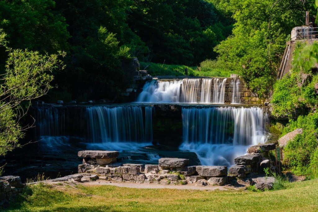 Seneca Mills Falls waterfalls in the Finger Lakes on the Keuka Outlet Trail near Penn Yan New York