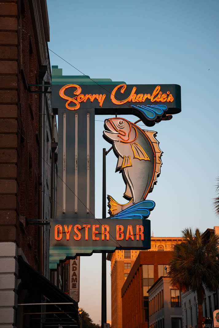 Sorry Charlie Oyster Bar sign in Savannah Georgia
