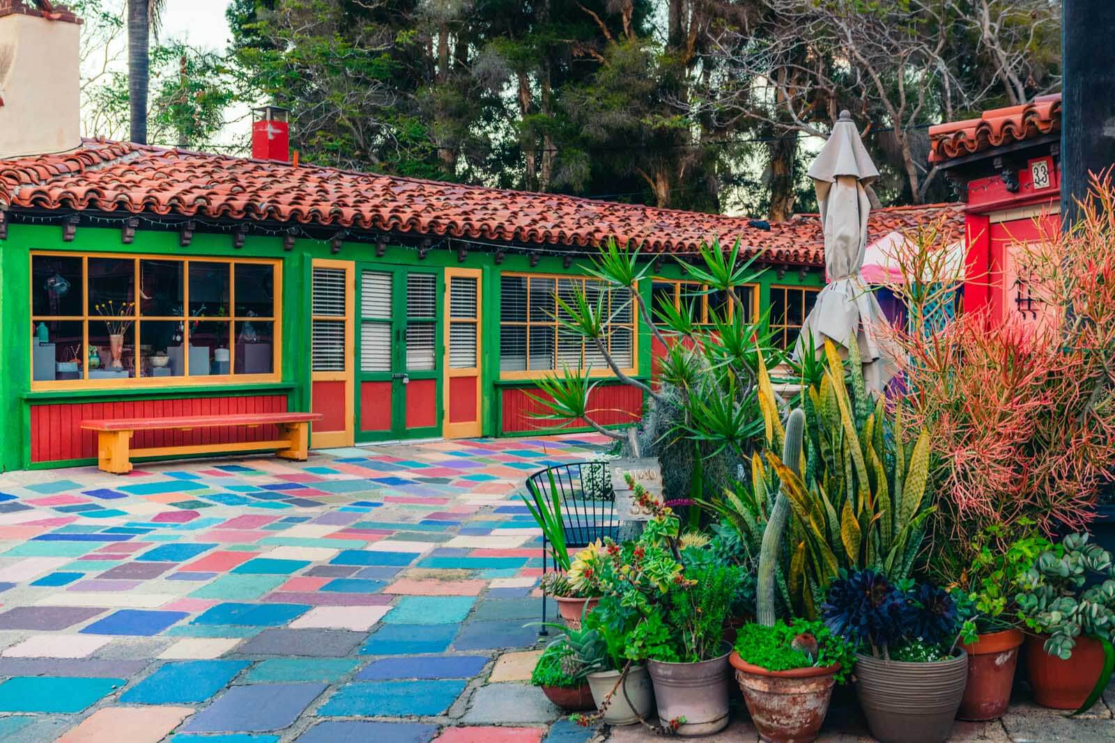 the colors of the Spanish Village Art Center in Balboa Park San Diego