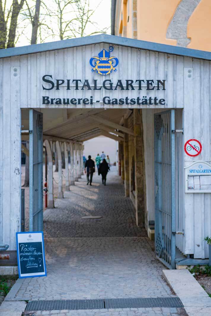 Spitalgarten beer garden in Regensburg Germany entrance