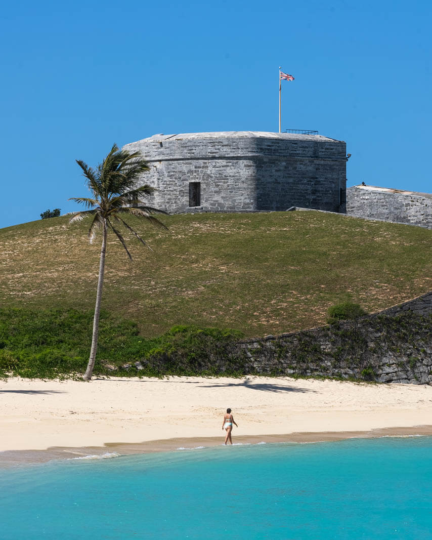 St Catherines Fort and beach on the East End of Bermuda