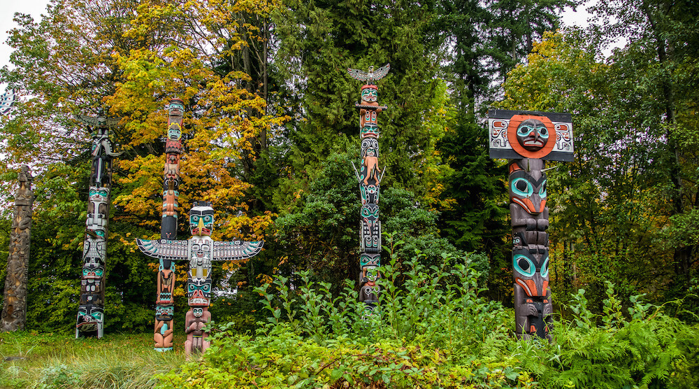 totem poles in Stanley Park in Vancouver