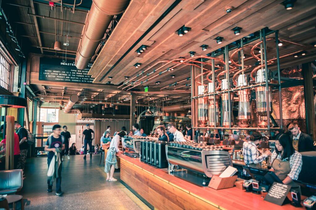 interior at the bar in Starbucks Reserve Roastery in Capitol Hill seattle