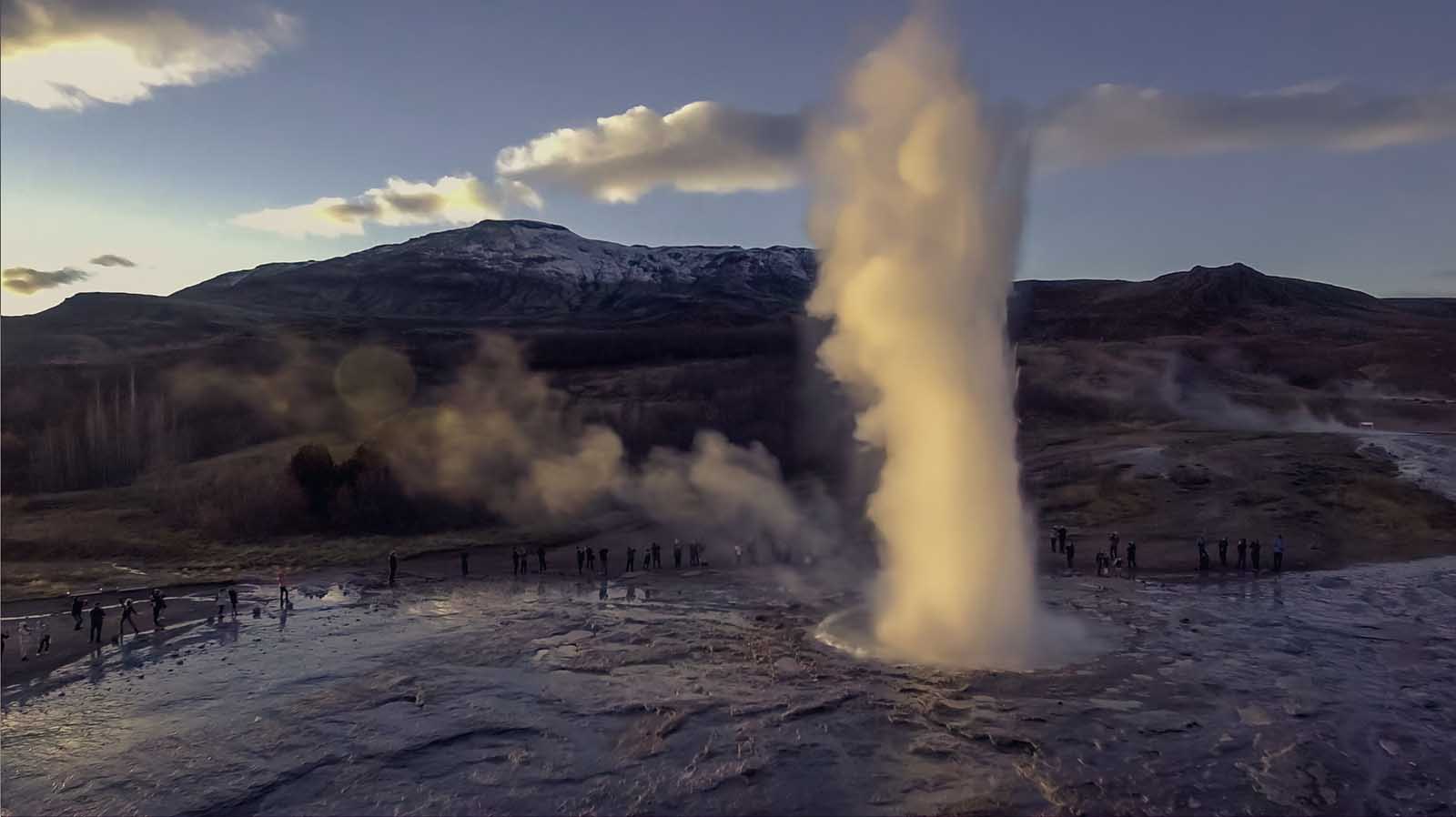 Stokkur Geyser erupting at Geysir Hot Springs in Iceland