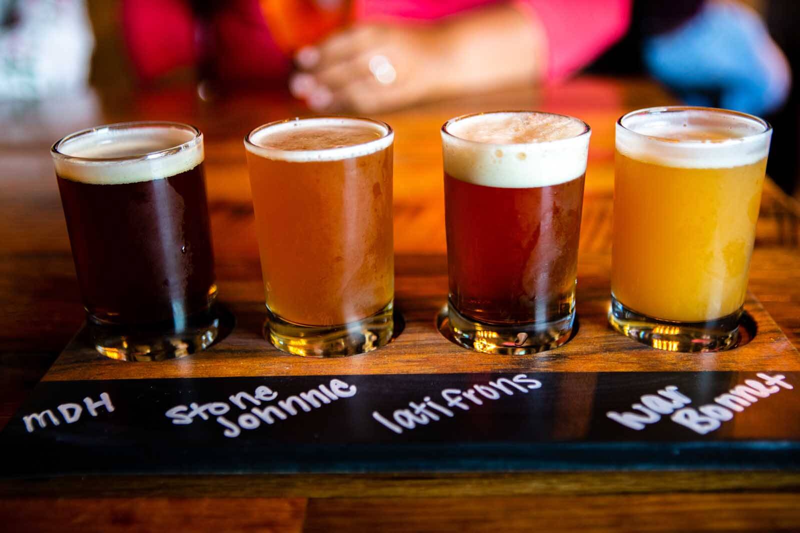 beer flight at Stonehome Brewery in Watford City North Dakota