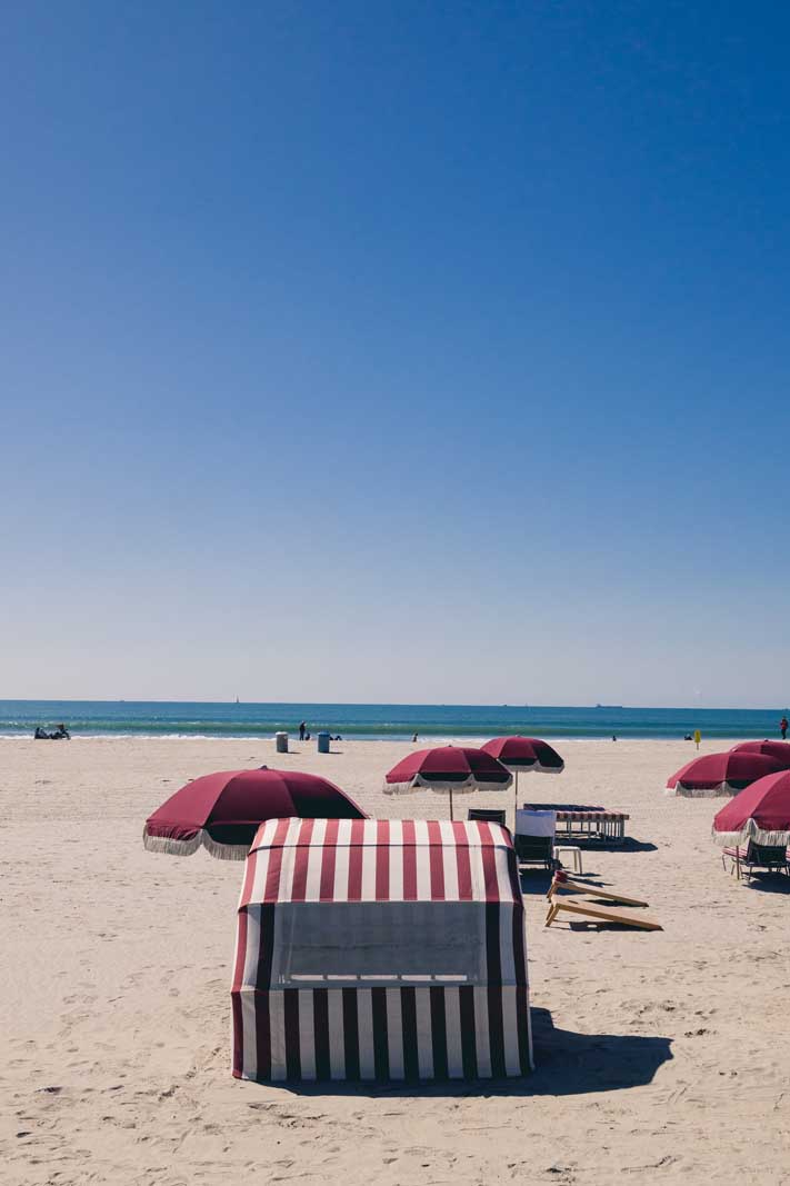 retro beach cabanas on Coronado in San Diego