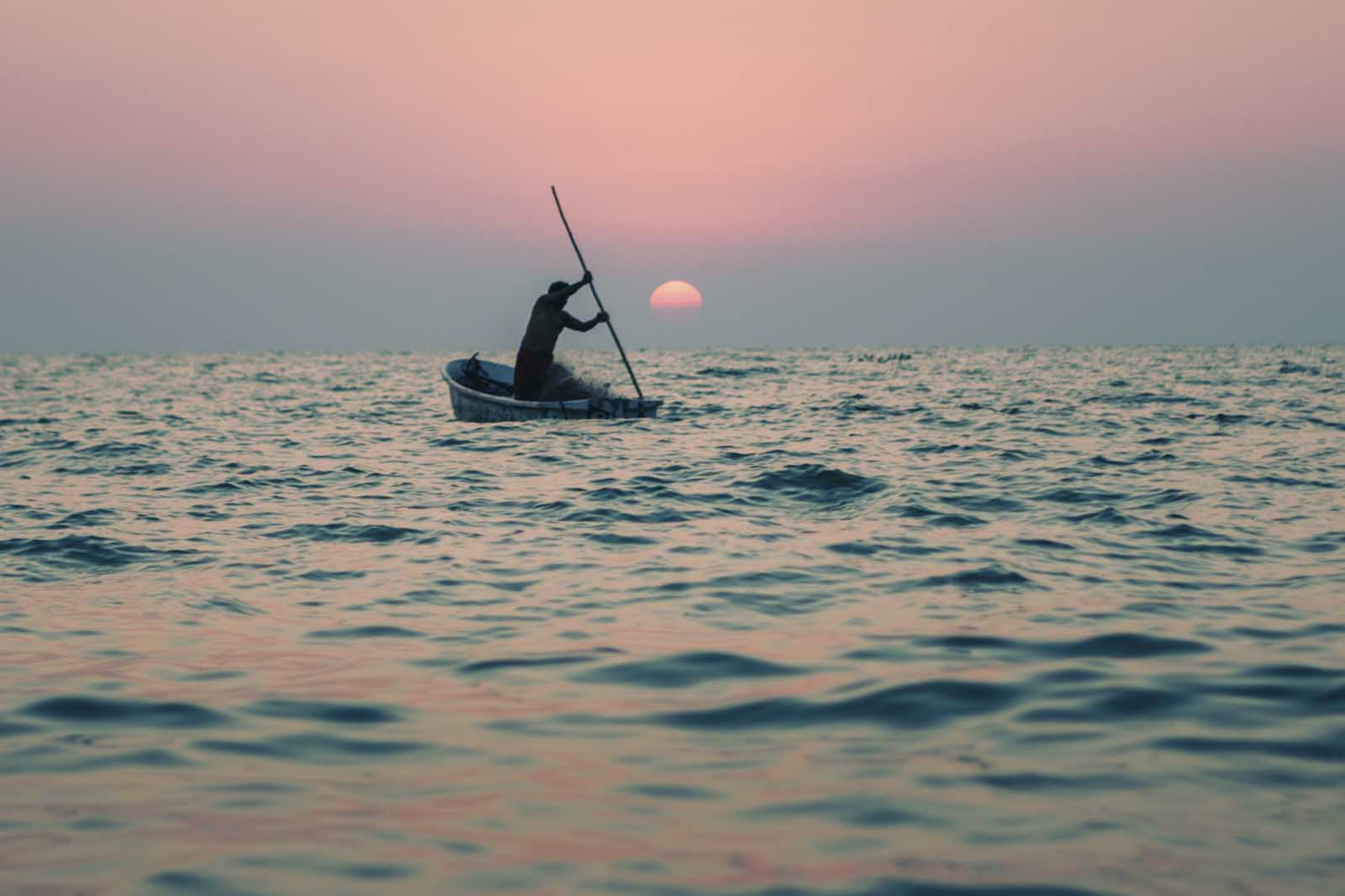 Fisherman at sunset in Celestun