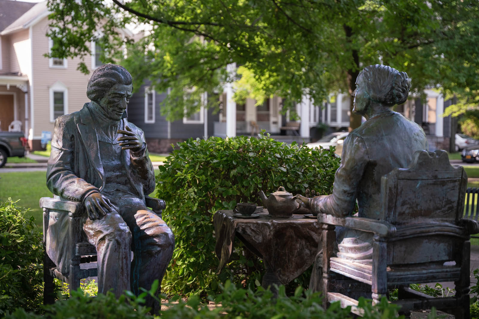 Susan B Anthony Park and Square statue of Susan B Anthony and Frederick Douglass in Rochester NY