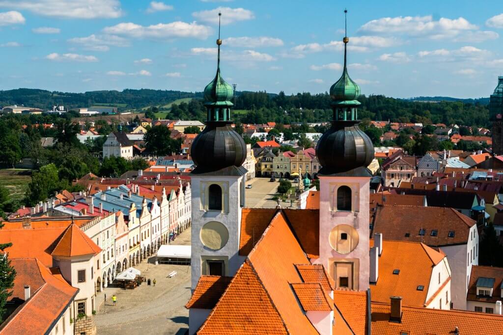 View of Telc from the Church tower Telc Czech Republic