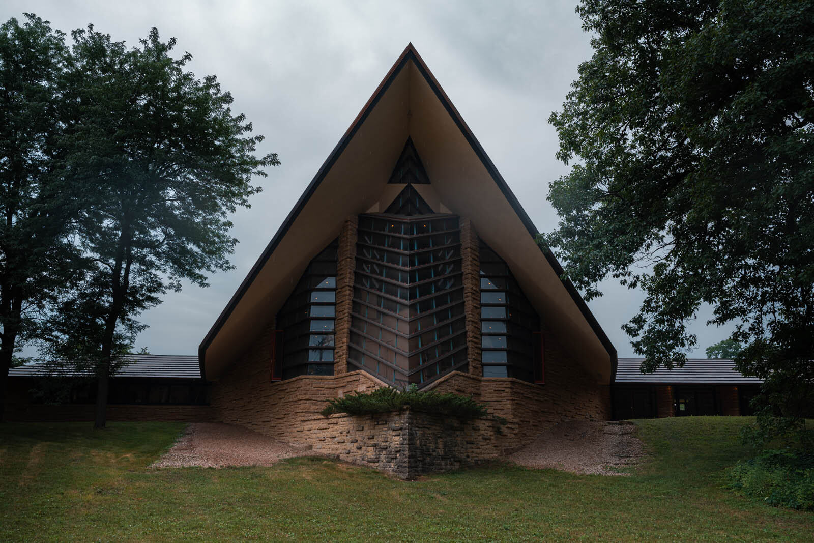 The First Unitarian Meeting House in Madison Wisconsin designed by architect Frank Lloyd Wright
