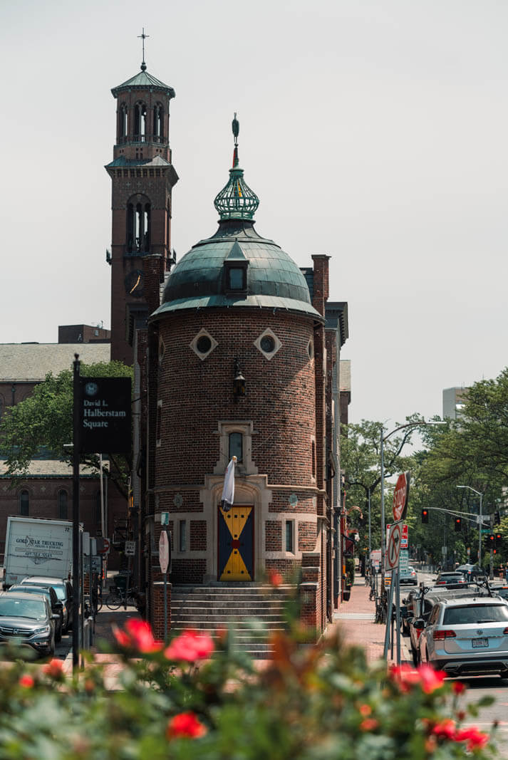 The Harvard Lampoon Building face building in Cambridge Massachusetts next to Harvard and Boston