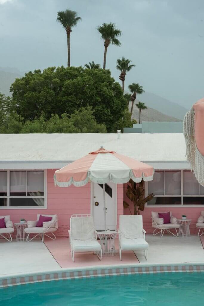 The Trixie Motel pool area in Palm Springs California