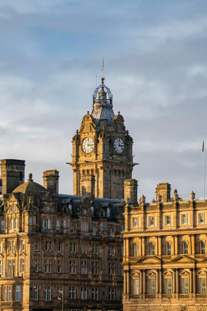The clock tower on the Balmoral Hotel in New Town Edinburgh Scotland UK