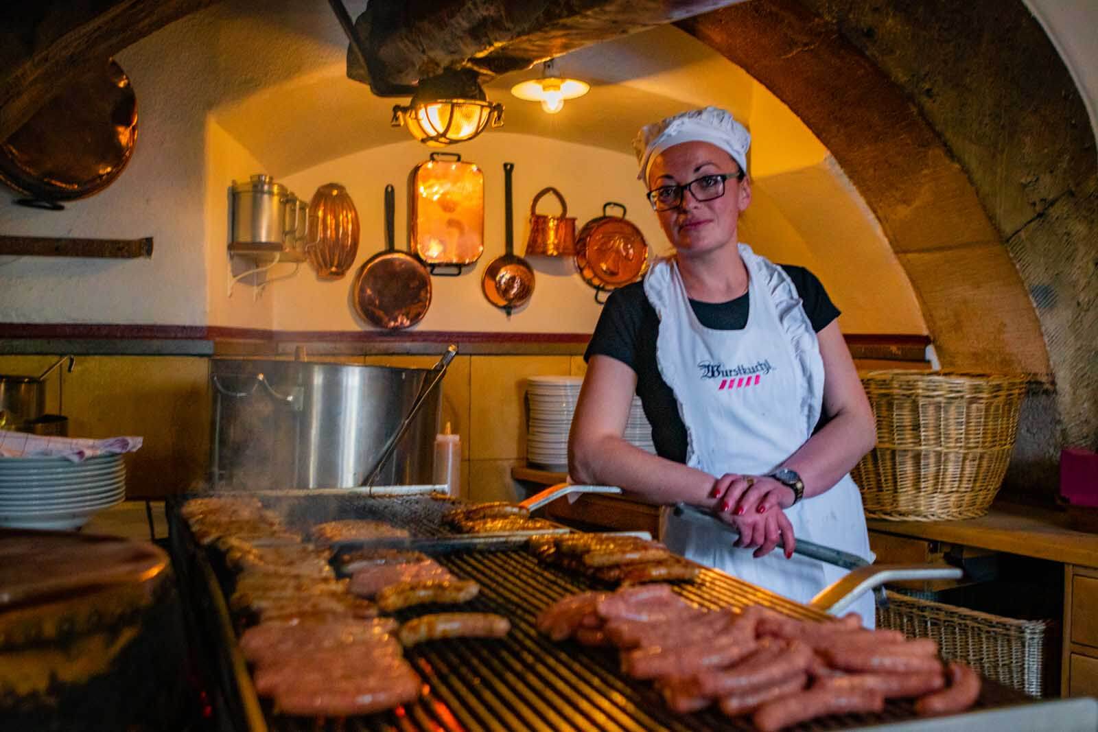 The famous Historische Wurstkuchl sausage in Regensburg Germany