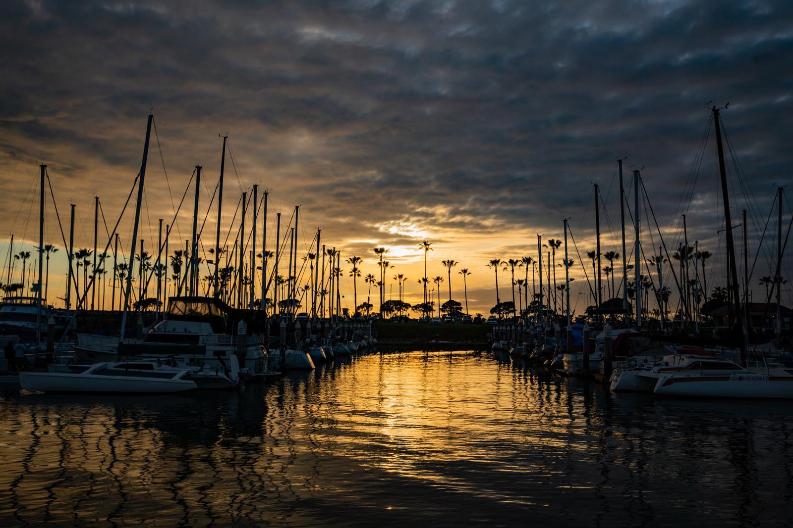 Ventura harbor in California at sunset