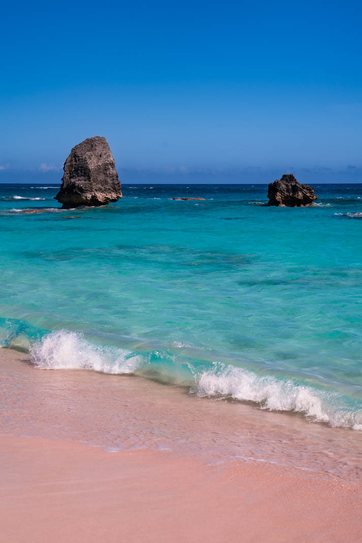 The pink sand in the shorebreak at Warwick Long Bay Beach in Bermuda