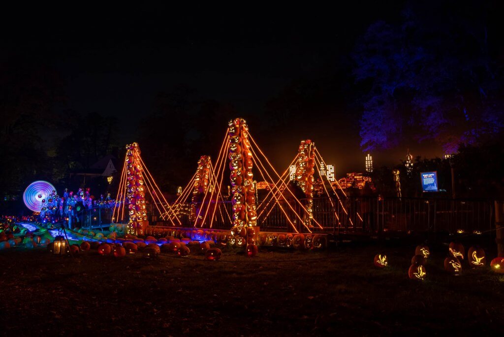 The pumpkin bridge at The Great Jack O'Lantern Blaze at Croton On Hudson in Westchester New York near Sleepy Hollow